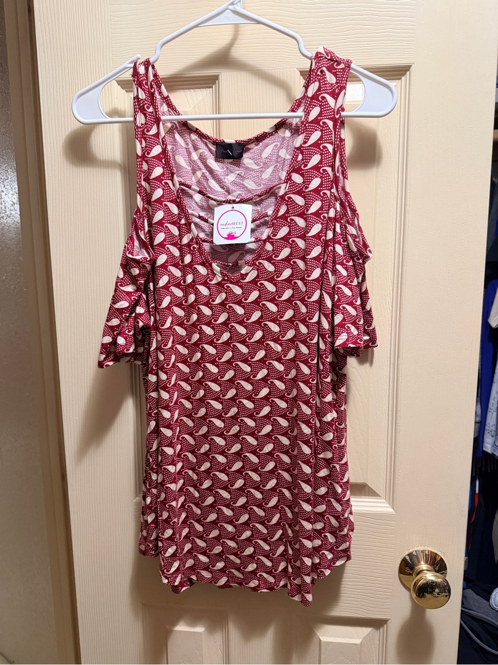 Spree Rose 2X Burgundy Paisley Cold Shoulder Tunic Top NWT Boho